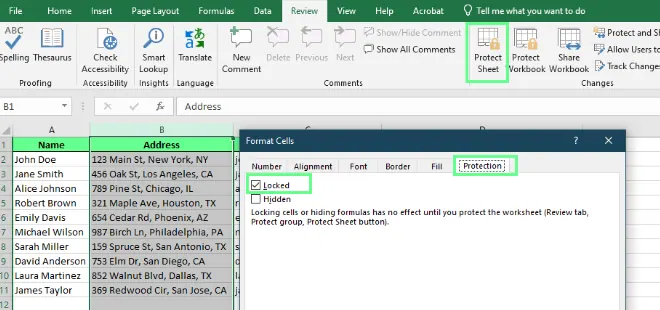 Schützen und Entsperren bestimmter Zellen im Excel-Blatt. 7