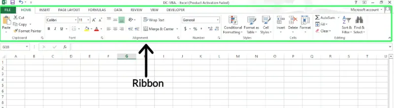 Ribbon in Excel 1