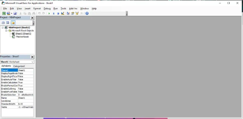 Interface of VBA editor in Excel 5