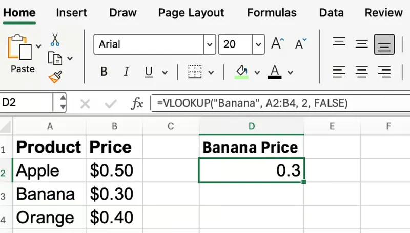 Excel VLOOKUP 基础示例 1