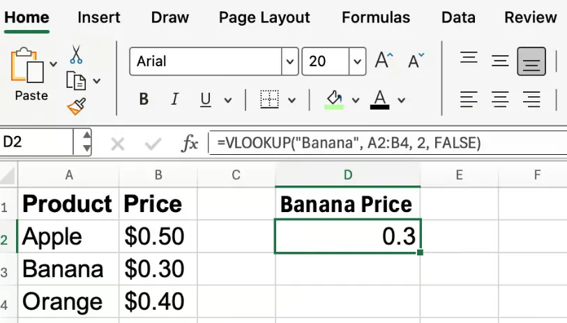 Einfaches SVERWEIS-Beispiel in Excel 1