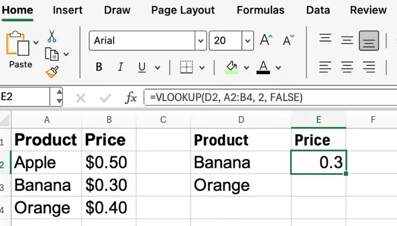使用单元格引用的 Excel VLOOKUP 2