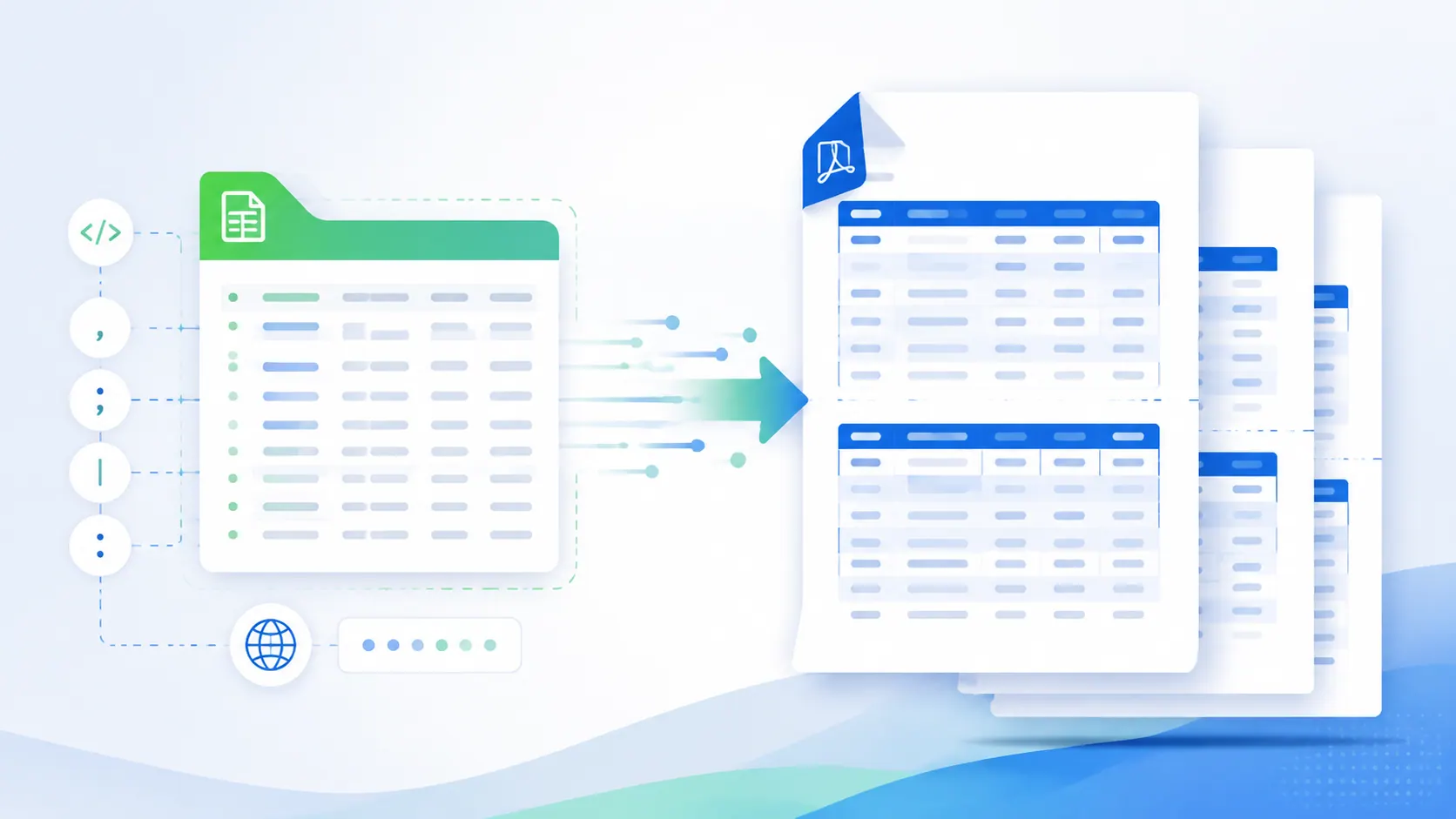 CSV 数据被转换为可读的多页 PDF 表格