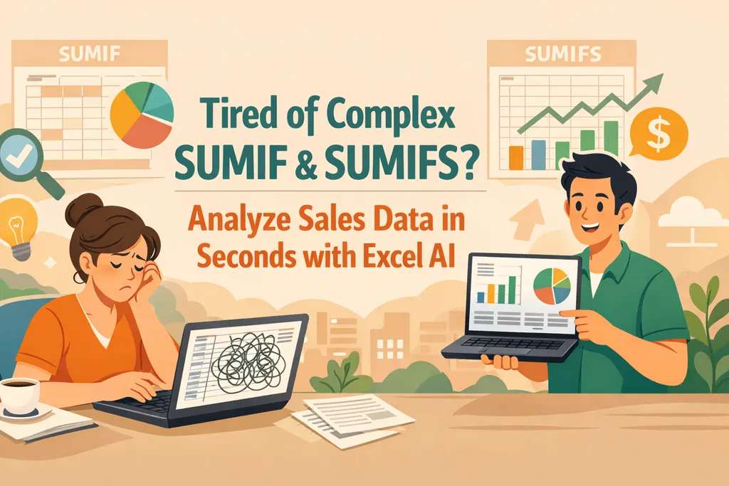 厌倦了复杂的 SUMIF & SUMIFS?用 Excel AI 秒速分析销售数据 厌倦了复杂的 SUMIF & SUMIFS?用 Excel AI 秒速分析销售数据