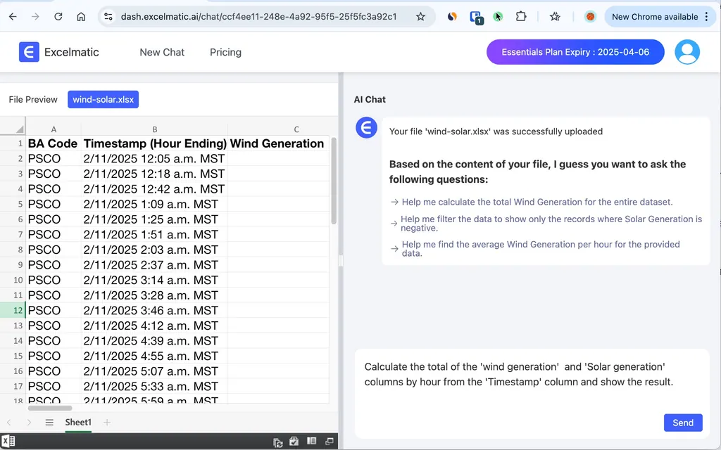 在 匡优Excel.ai 中输入命令