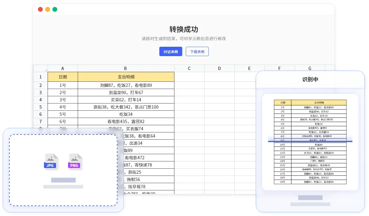 匡优数言图片转Excel产品界面，将表格图片转换为可编辑电子表格