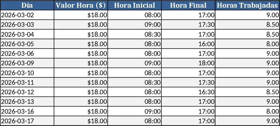 Wochenstunden $18 Lohn Vorlage