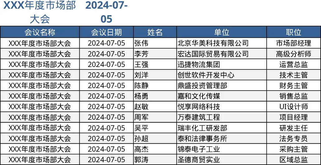 会议签到表（含单位职位）模板
