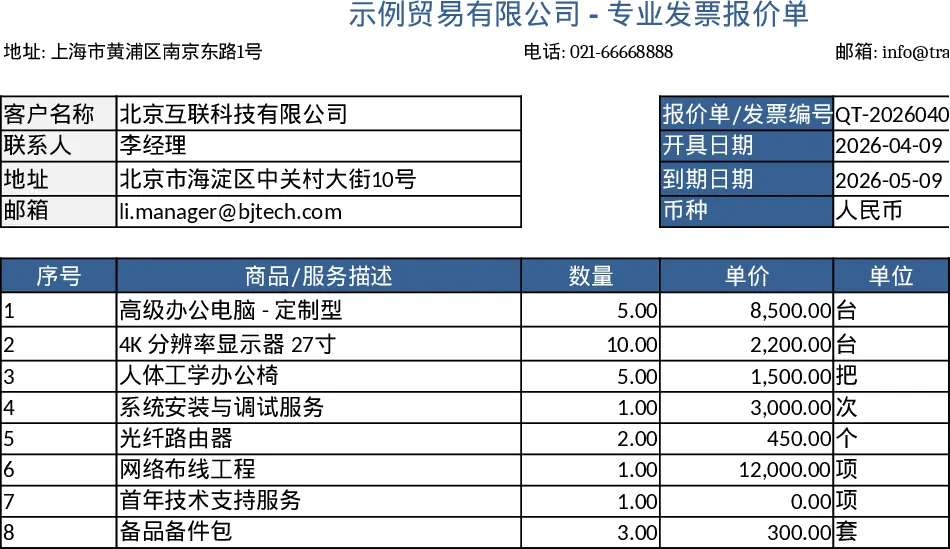 专业发票报价单模板