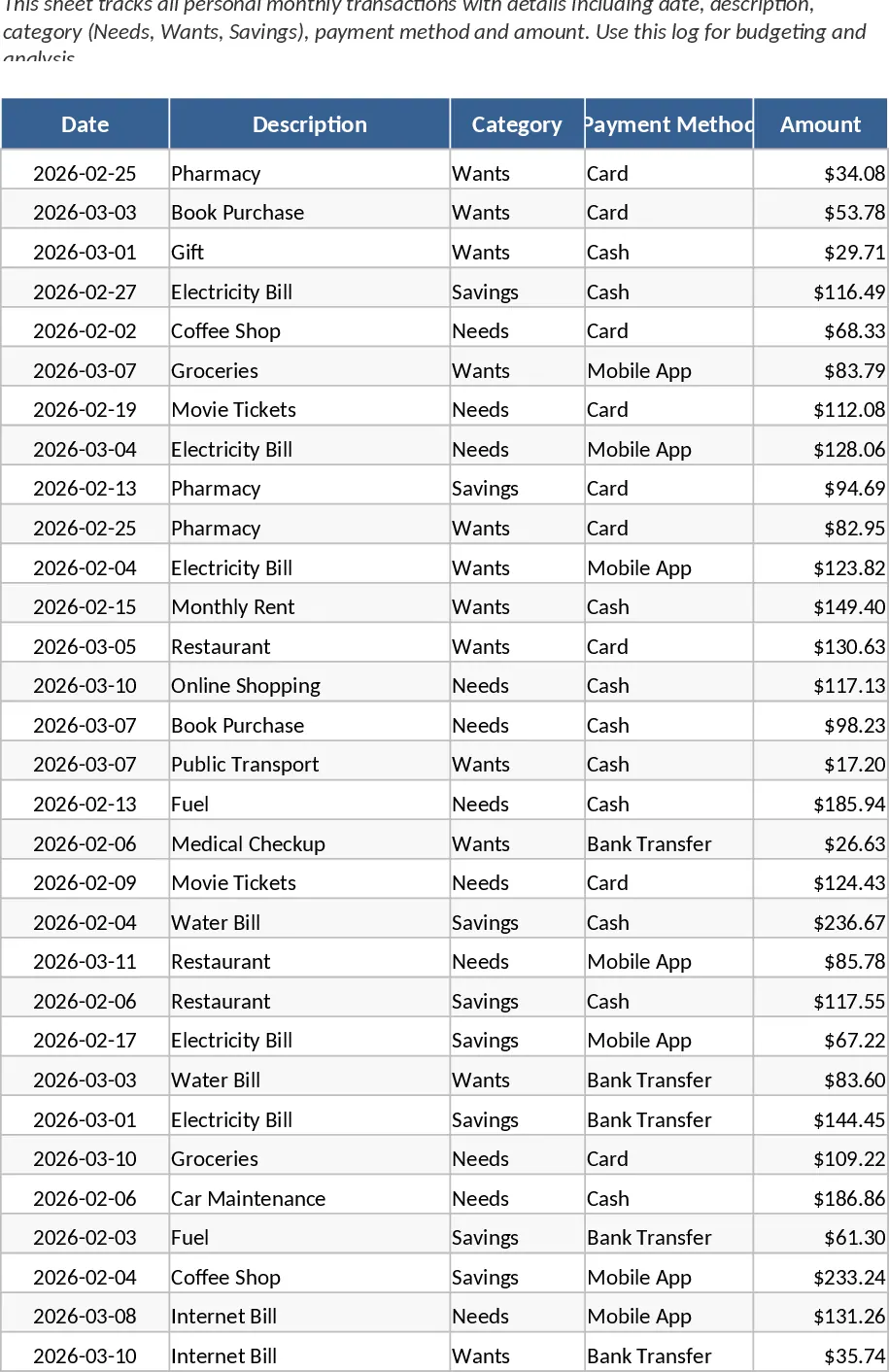 Personal Monthly Budget Tracker with Executive Dashboard Template