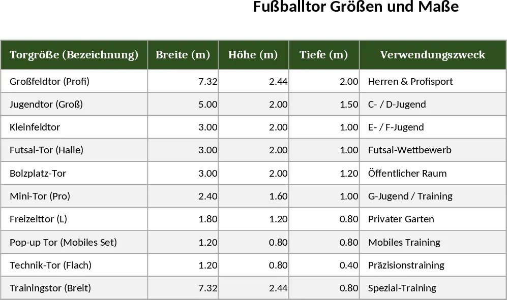 Fußballtor‑Abmessungen‑Tracker Vorlage