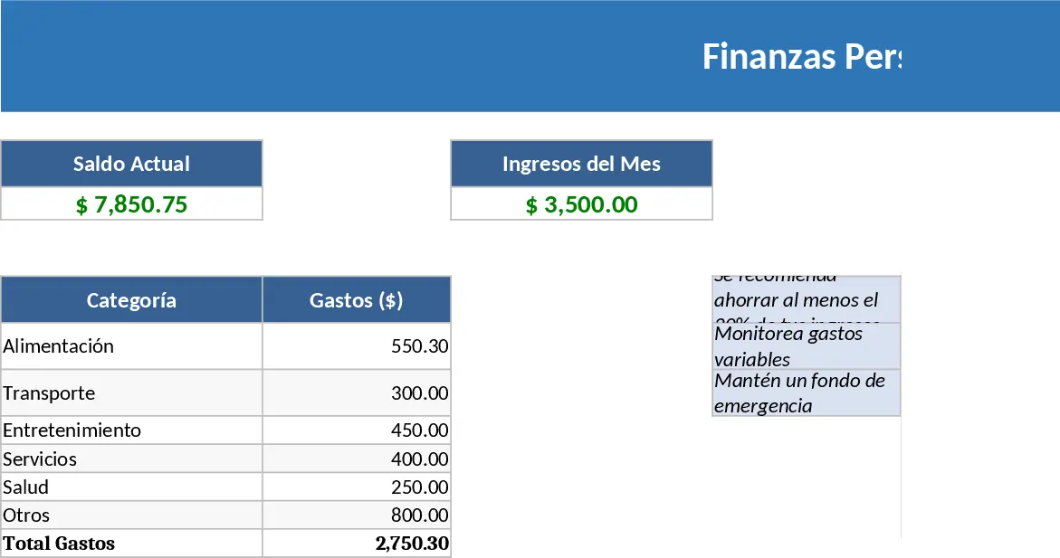 Finanzplaner Vorlage