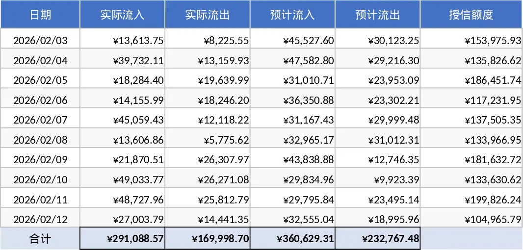 每日资金收支预测及授信定存管理模板 每日资金收支预测及授信定存管理模板